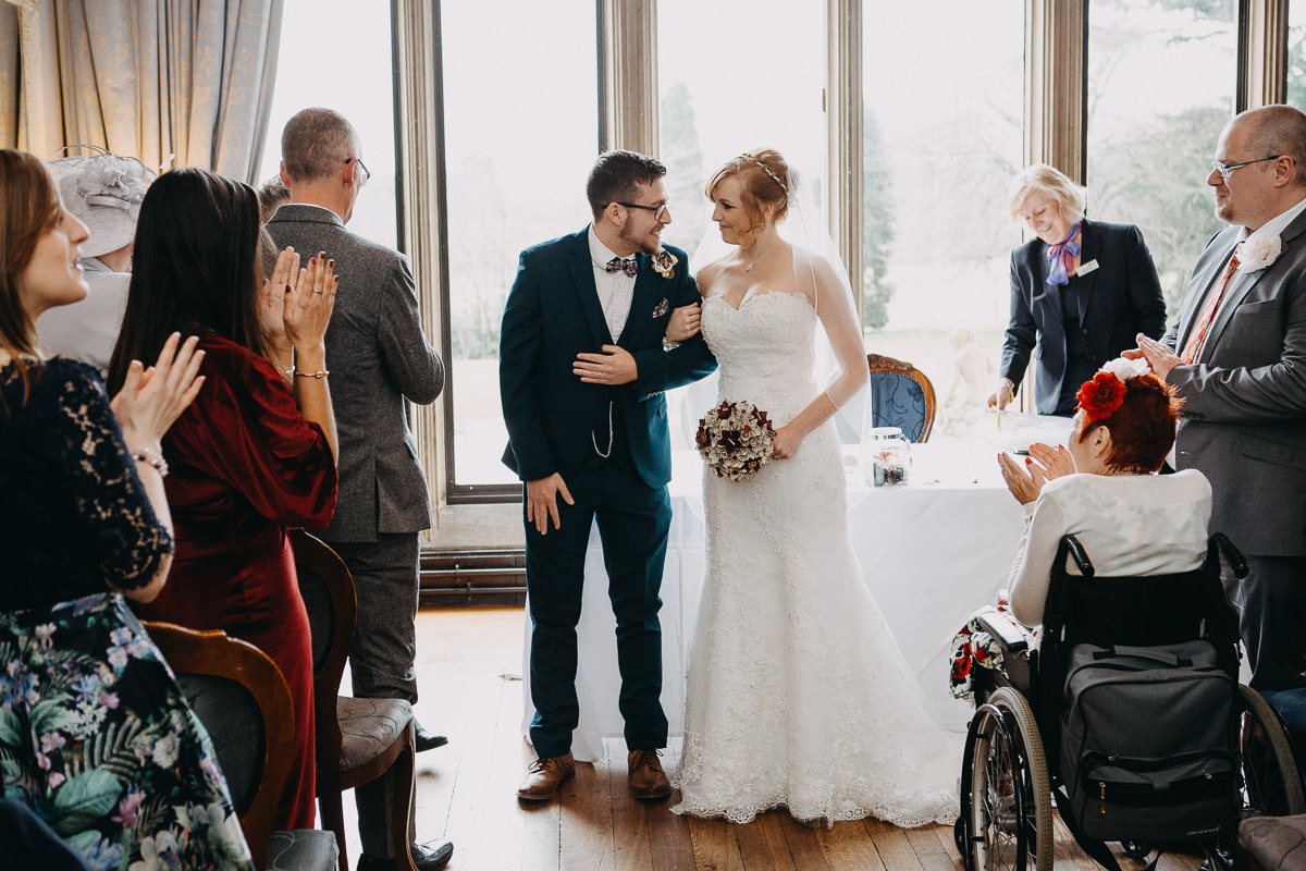 end of the marriage ceremony at Wroxall Abbey